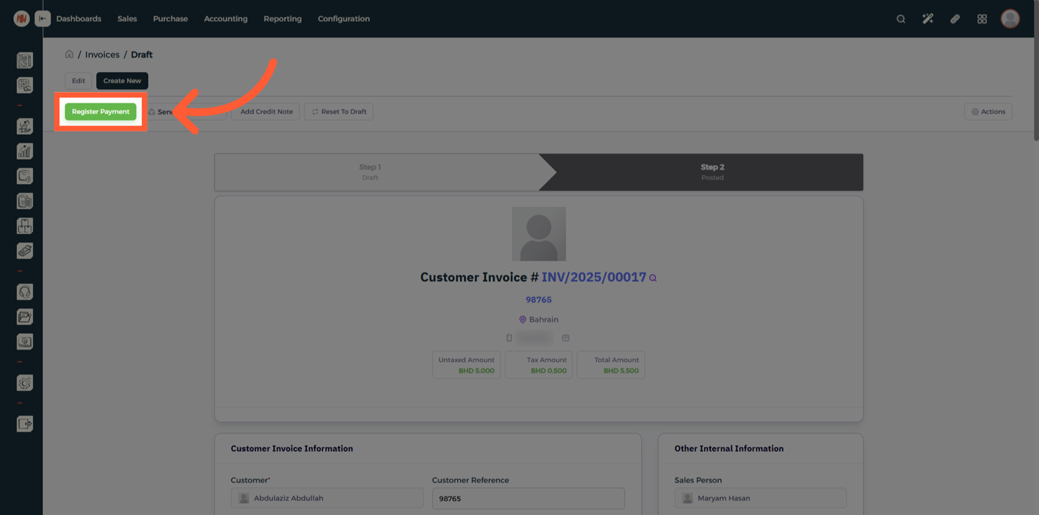 Step 8 - Register Payment